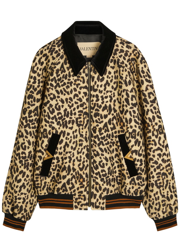 Photo: Valentino Garavani Leopard Velvet-trim Wool Bomber Jacket Multicoloured 1