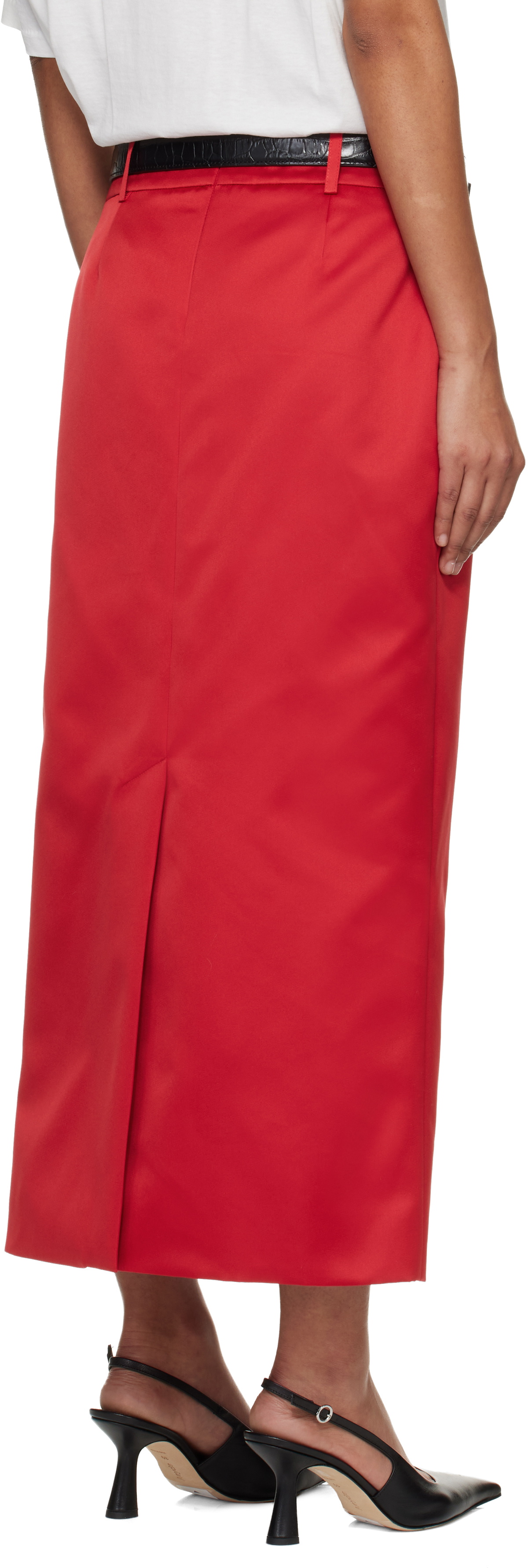 The Frankie Shop Red Alrose Satin Midi Skirt