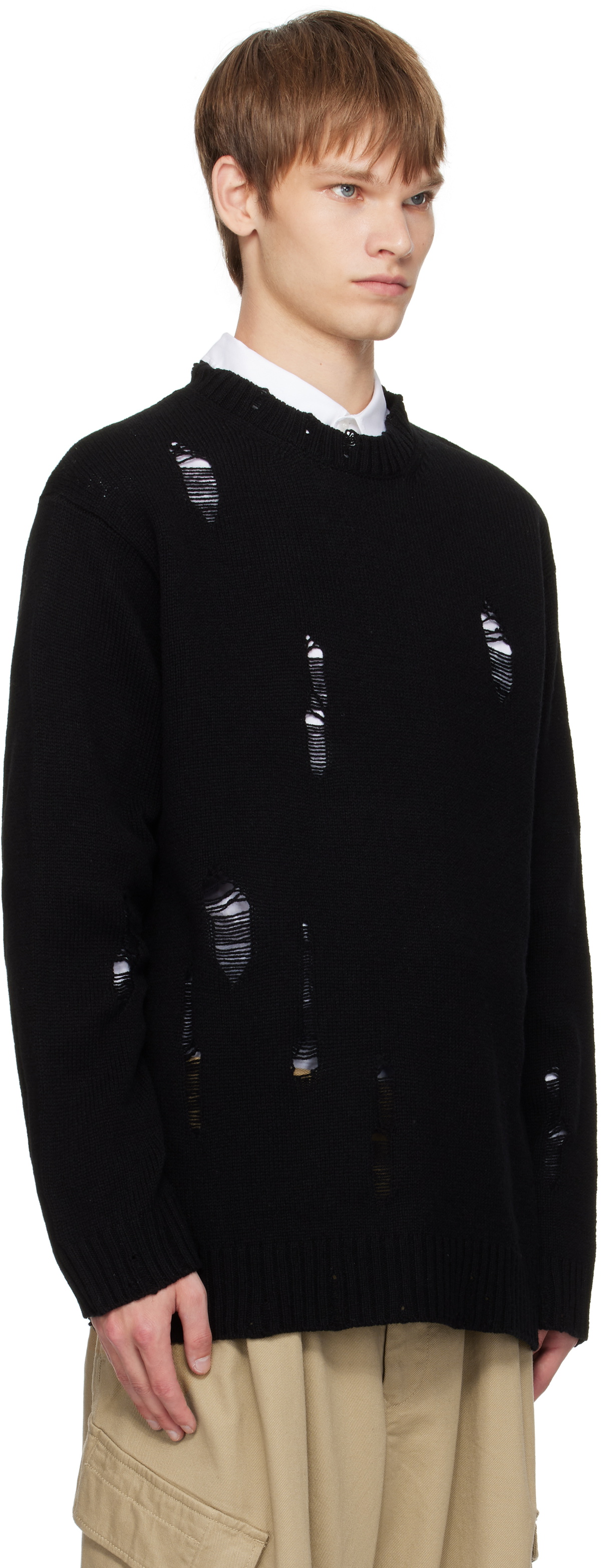 YOHJI YAMAMOTO Black Plain Stitch Crashed Round Neck Sweater