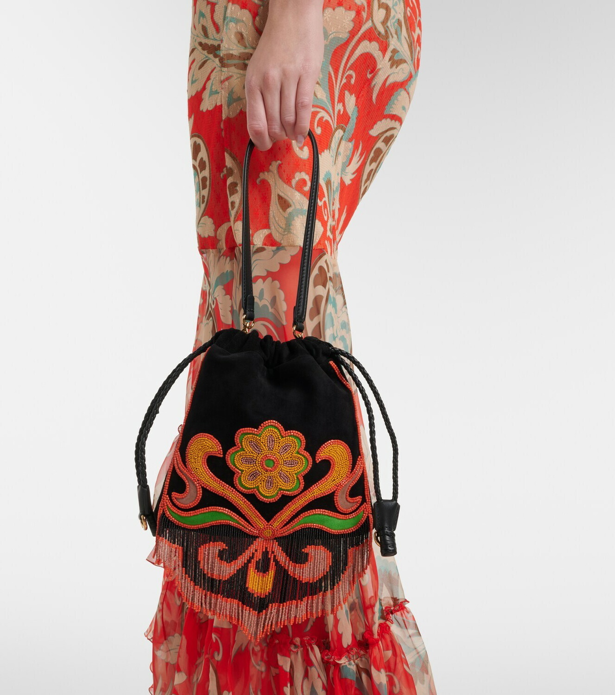 Etro Kalispera Small beaded suede shoulder bag