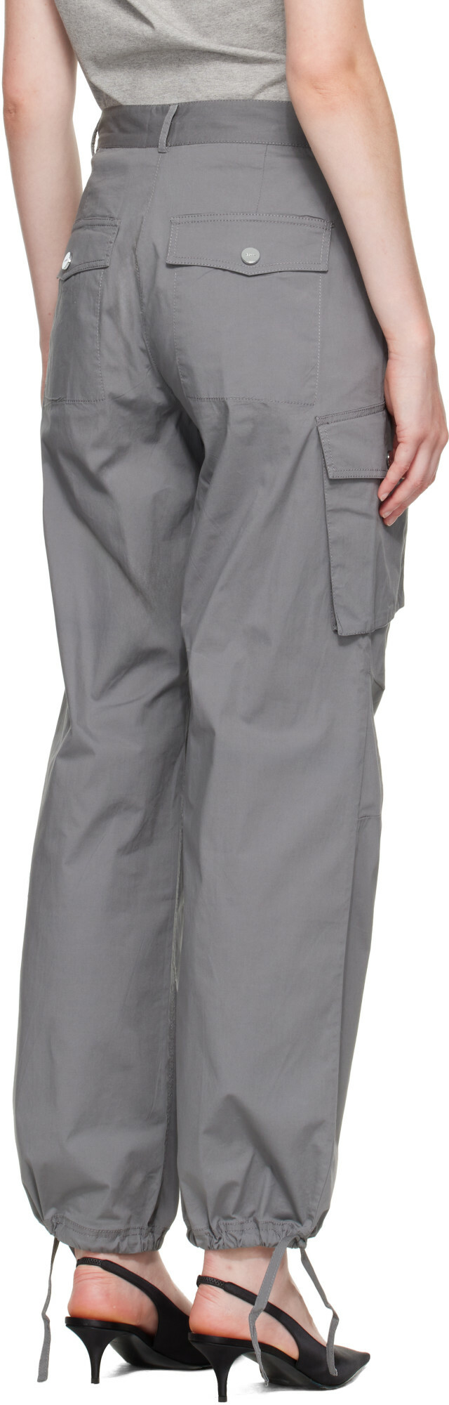 GANNI Gray Stretch Cotton Pocket Cargo Pants