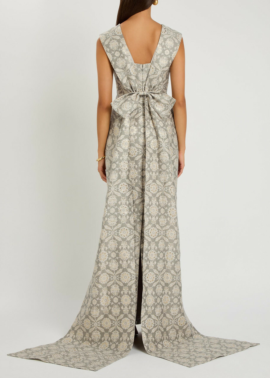 Huishan Zhang Patsy Floral-jacquard Cotton-blend Gown Grey