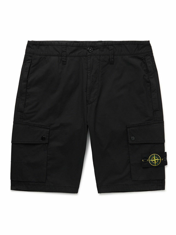Photo: Stone Island - Straight-Leg Logo-Appliquéd Cotton-Blend Twill Cargo Shorts - Black