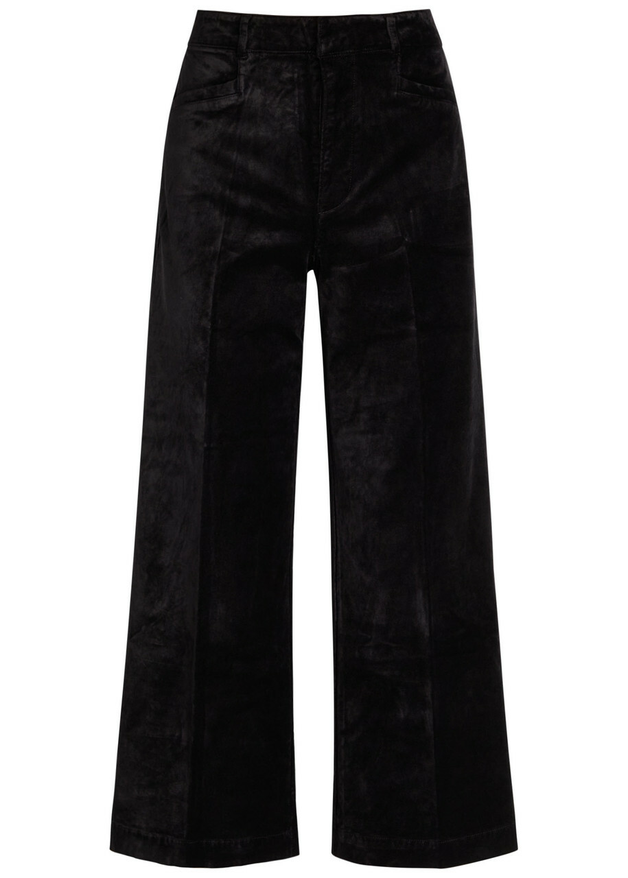 Paige Anessa Wide-leg Velvet Trousers Black