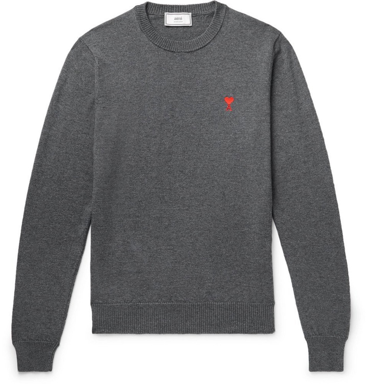 Photo: AMI - Logo-Embroidered Wool Sweater - Men - Gray