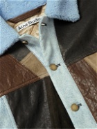 Acne Studios - Shearling-Trimmed Patchwork Leather and Denim Jacket - Brown