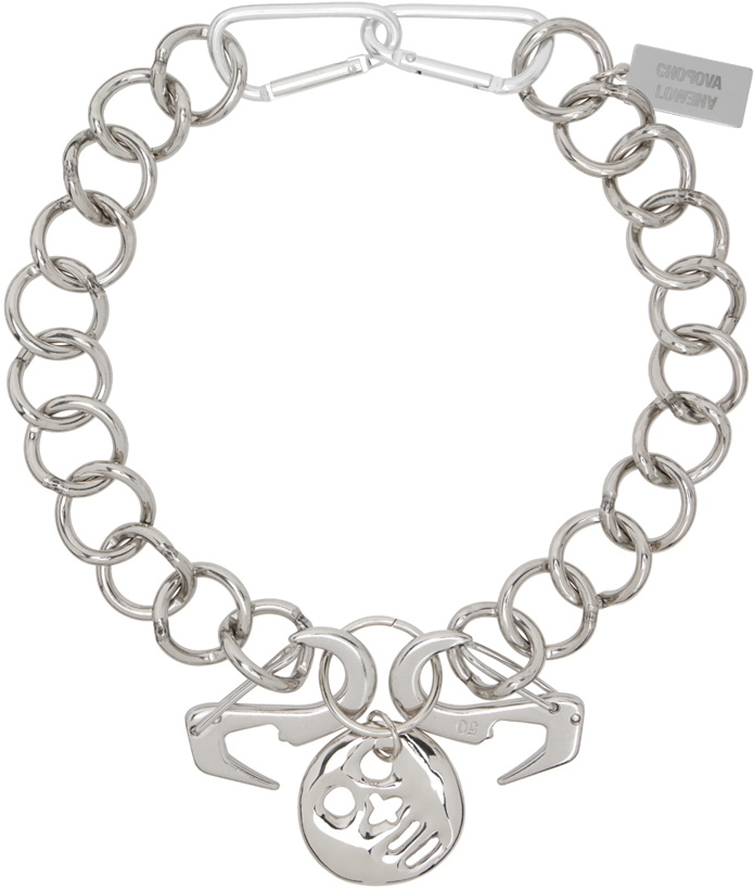 Photo: Chopova Lowena Silver Big Curb Spike Faced Necklace