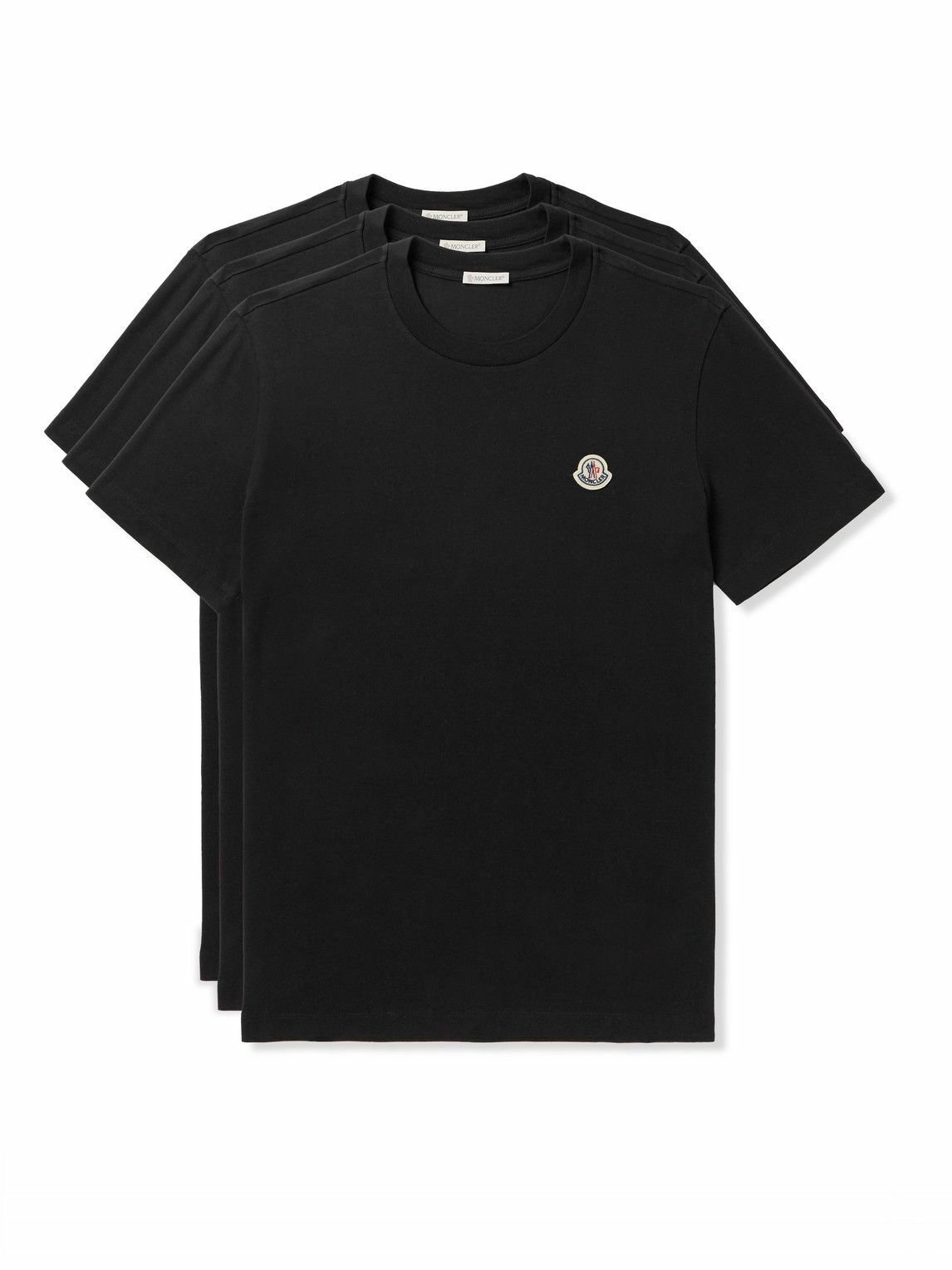 Moncler - Three-Pack Logo-Appliquéd Cotton-Jersey T-Shirts - Black Moncler