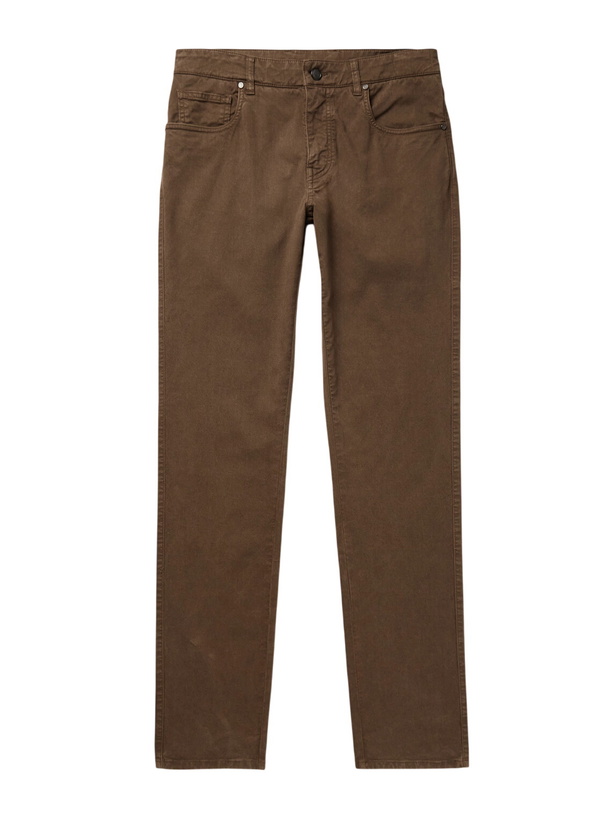Photo: Purdey - Slim-Fit Straight-Leg Cotton-Blend Twill Trousers - Brown