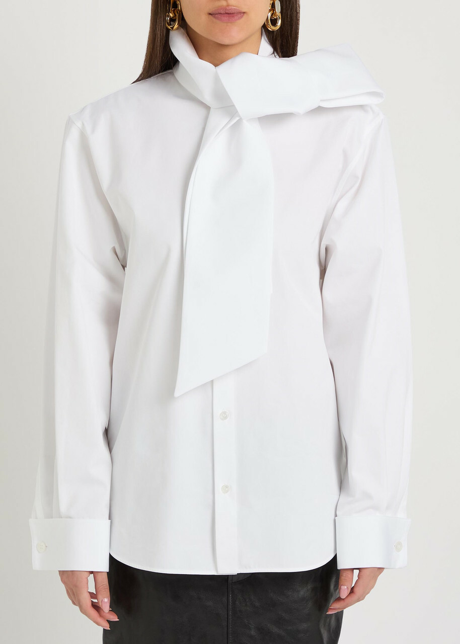 Saint Laurent Scarf-effect Cotton-poplin Shirt White