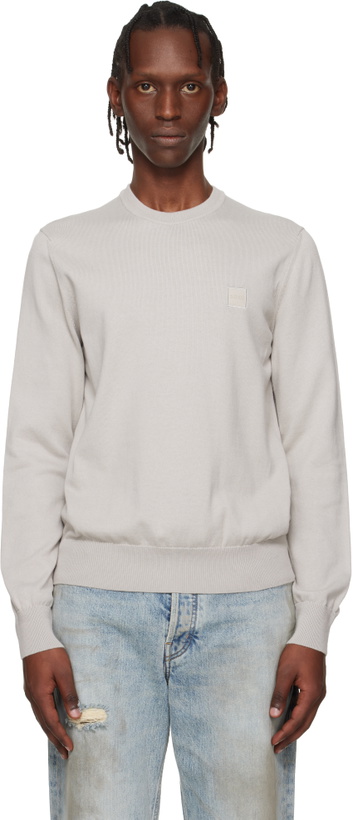 Photo: BOSS Gray Logo-Label Cotton & Cashmere Sweater