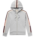 Gucci - Logo Webbing-Trimmed Loopback Cotton-Jersey Zip-Up Hoodie - Gray
