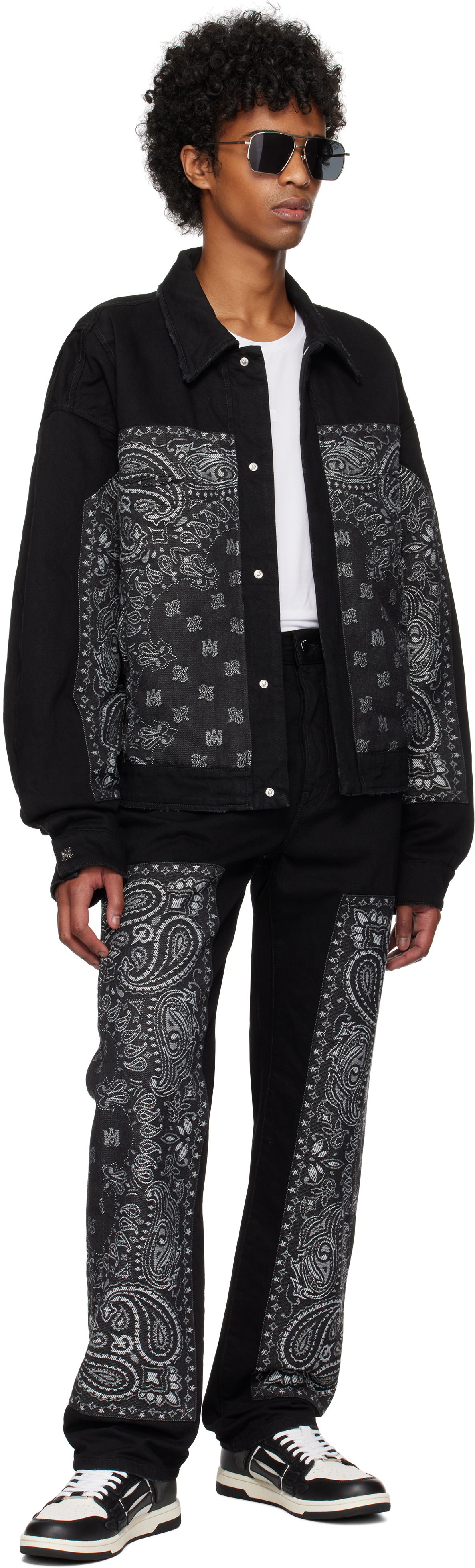 AMIRI Black & Gray Bandana Jacquard Denim Jacket