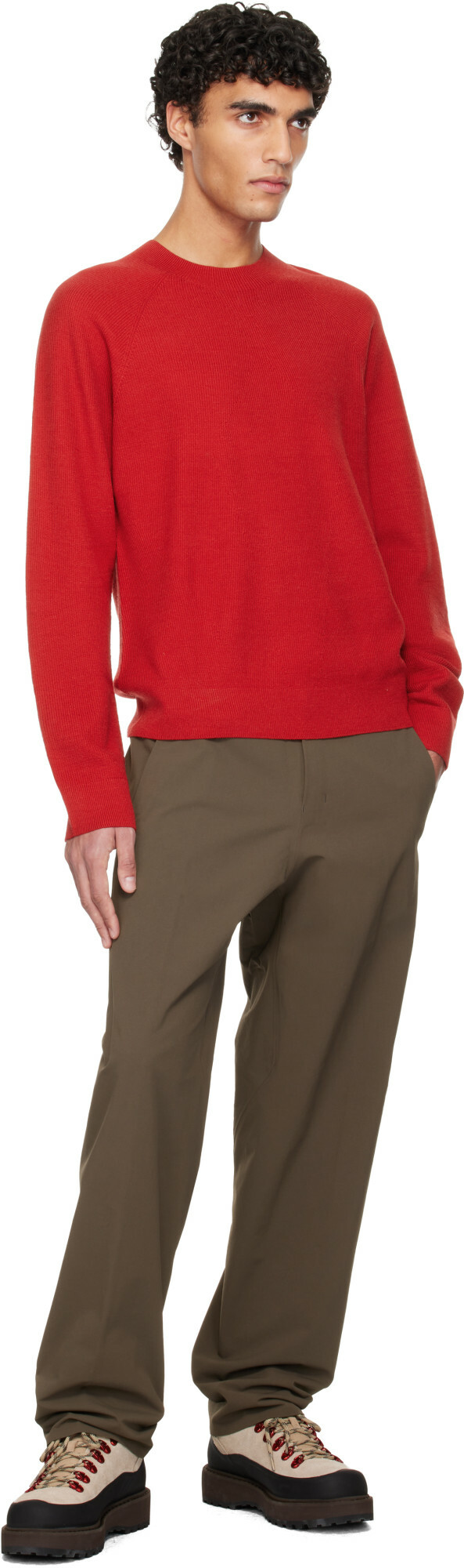 Veilance Red Conic Wool Midlayer Sweater