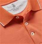 Brunello Cucinelli - Contrast-Tipped Cotton-Piqué Polo Shirt - Orange