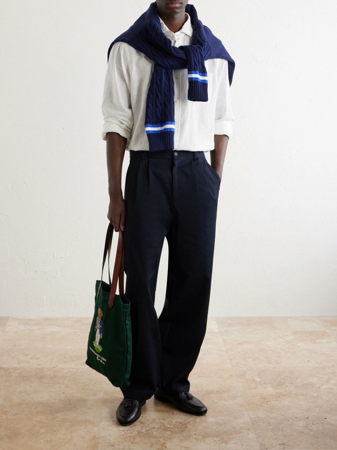 Polo Ralph Lauren - <ul> <li>Wimbledon Embroidered Leather-Trim Medium Cotton Tote Bag</li> </ul>