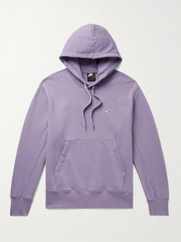 Photo: NIKE - Logo-Embroidered Loopback Cotton-Jersey Hoodie - Purple