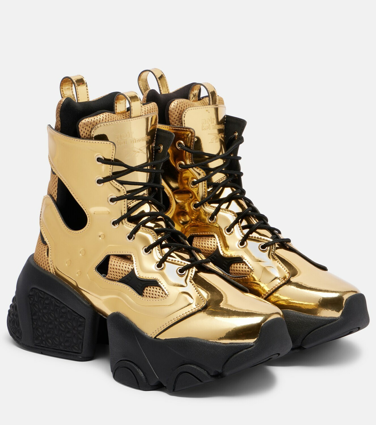 Noir Kei Ninomiya Metallic-effect cutout lace-up platform boots