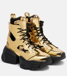Noir Kei Ninomiya Metallic-effect cutout lace-up platform boots