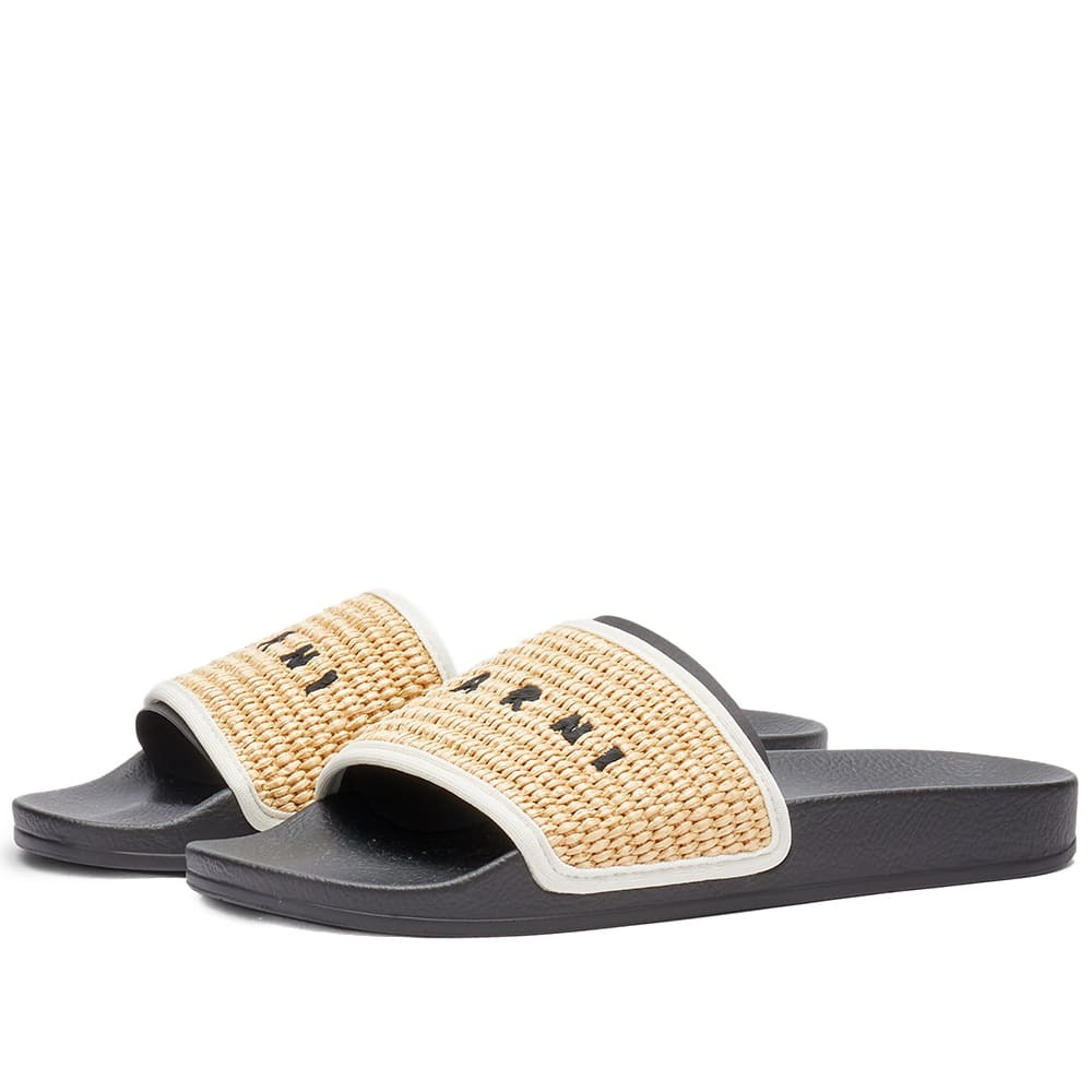 Marni Women's Raffia Logo Slide in Natural/White Marni