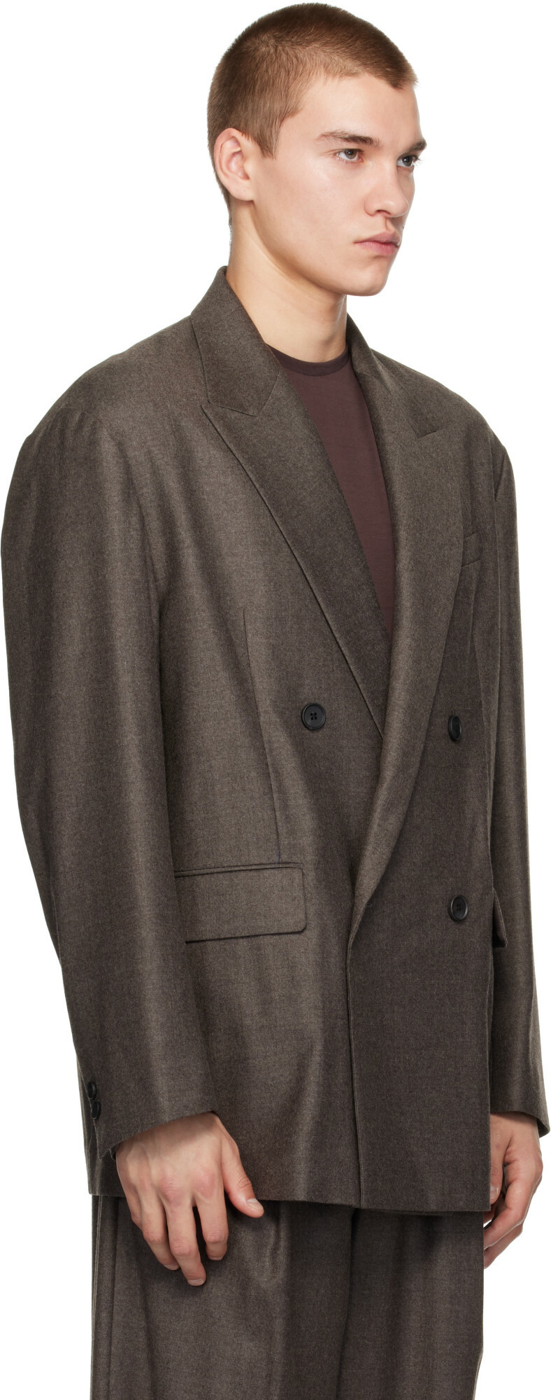ssstein Brown Extra Fine Wool Double-Breasted Blazer