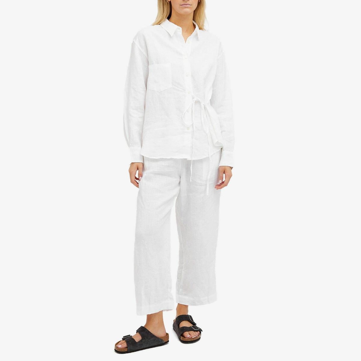 Deiji Studios Women's Off Centre Tie Linen Set in White