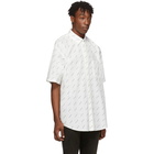 Balenciaga White and Black Allover Logo Short Sleeve Shirt