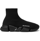 Balenciaga - Speed 2.0 Logo-Print Stretch-Knit Slip-On Sneakers - Black