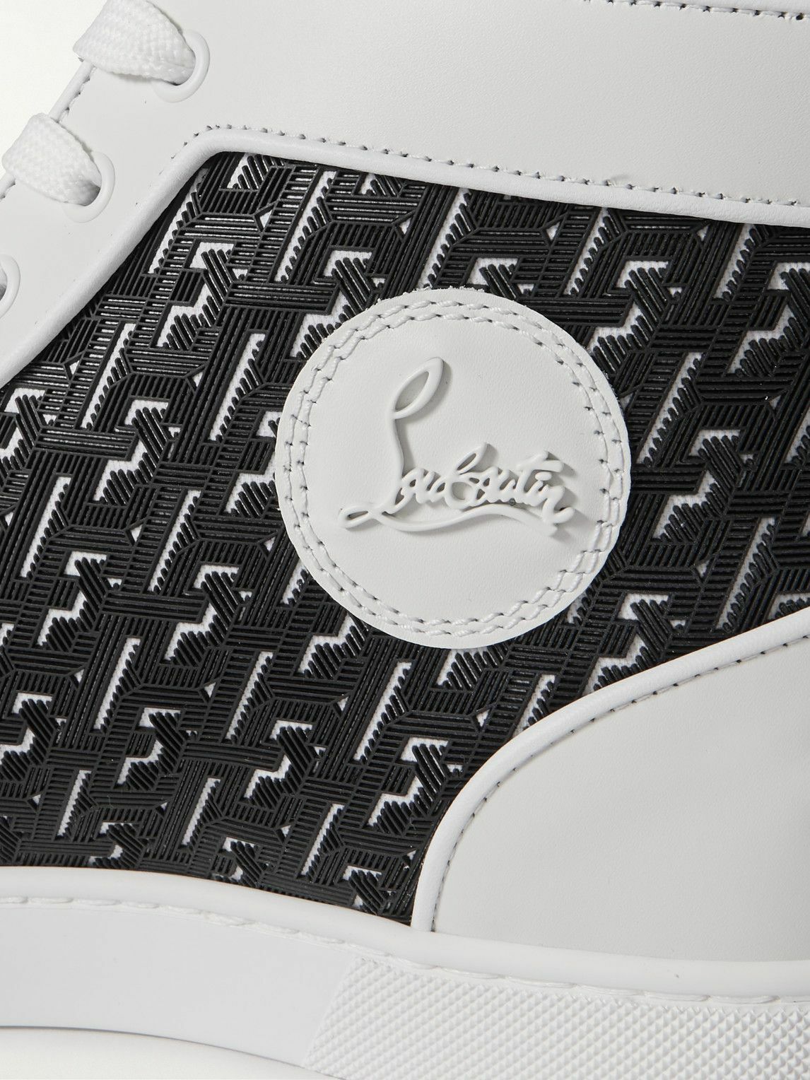 Christian Louboutin louis orlato flat white black techno high top sneaker 42.5 Christian Louboutin Patent Leather and Canvas Lou Spikes  main image 2