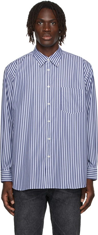 Photo: Comme des Garçons Shirt Navy & White Poplin Forever Stripe Shirt