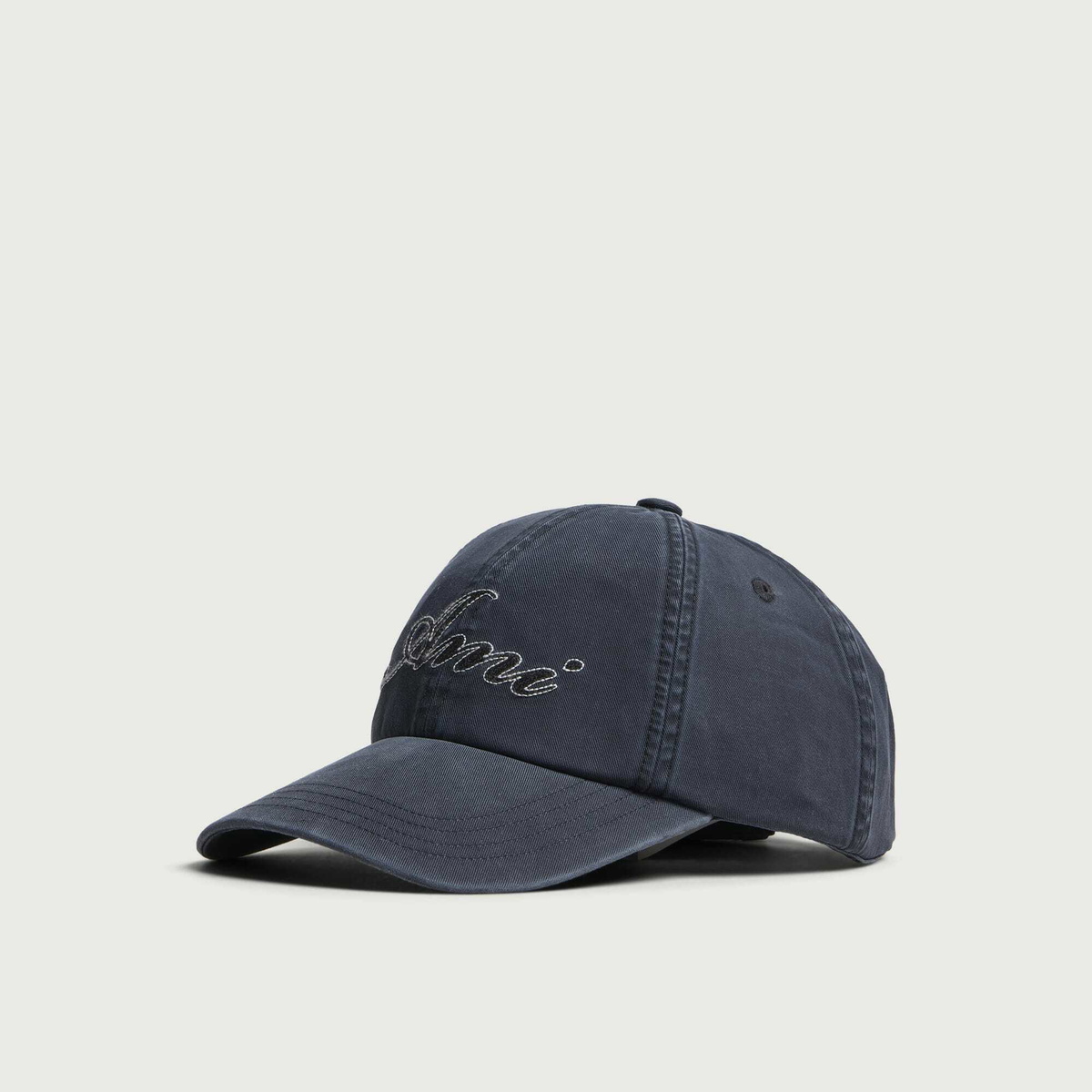 AMI Paris Men's Washed Cotton Embroidered Cap in Black Lave