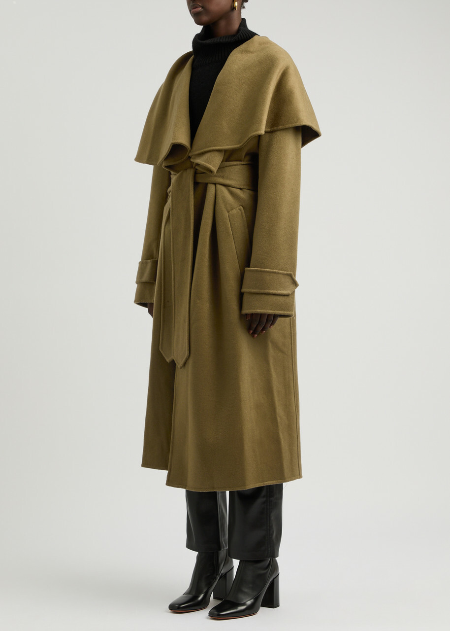 Zimmermann Crush Belted Cape-effect Wool-blend Coat Olive Zimmermann