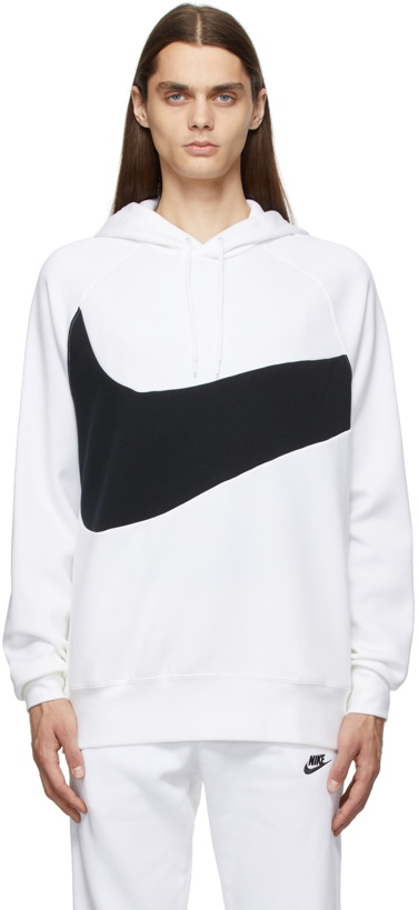 Photo: Nike White & Black Sportswear Swoosh Tech Hoodie