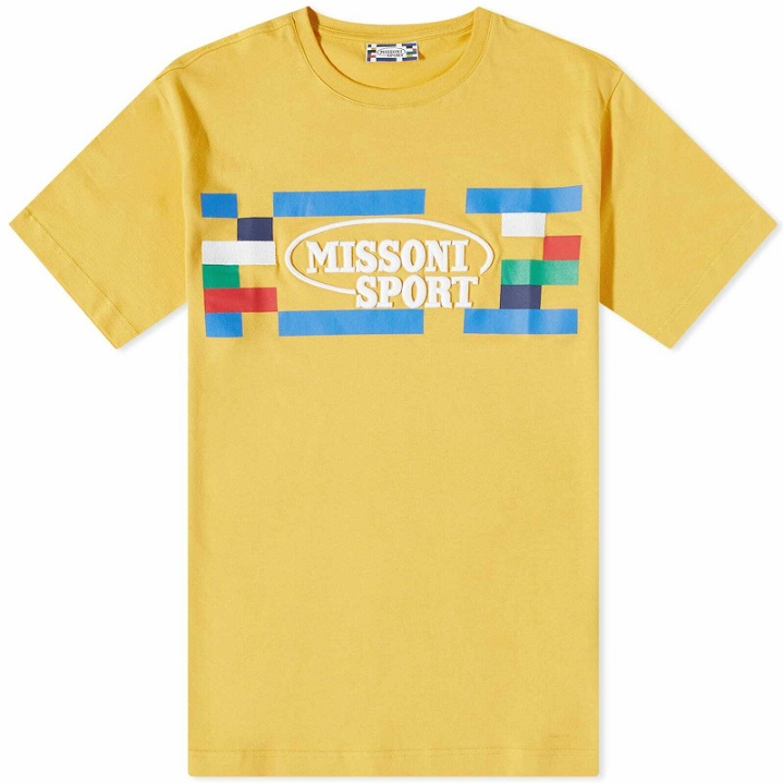 Photo: Missoni Men's Sport Logo T-Shirt in Amber Yellow/Multicolour Heritage