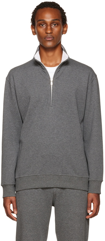 Photo: Brunello Cucinelli Gray Cotton Zip Sweater