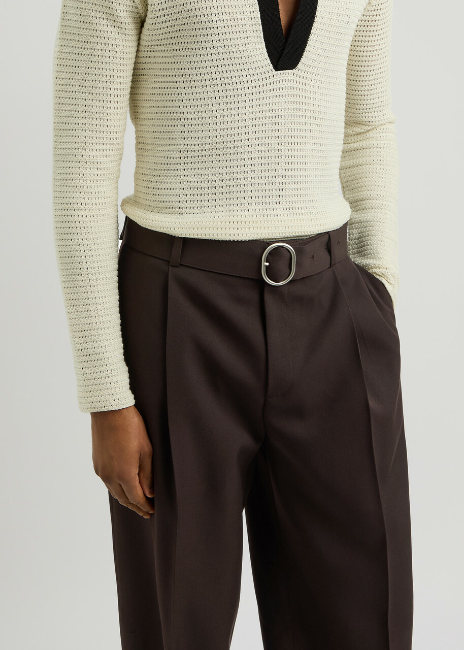 Jil Sander Belted Wide-leg Wool Trousers Brown