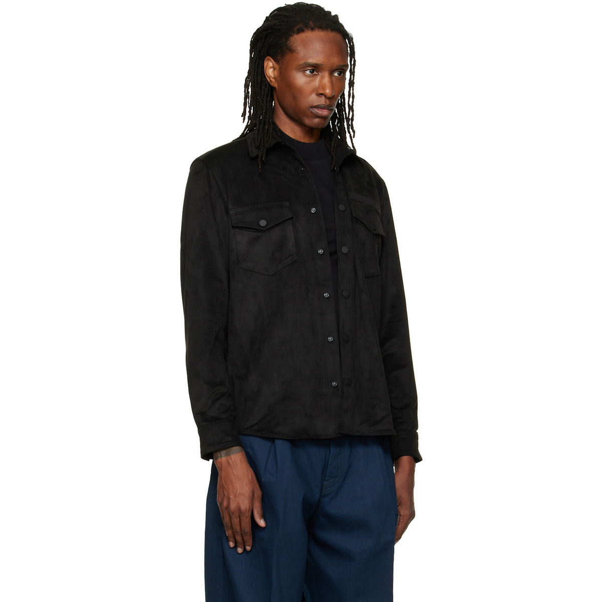 Hugo Black Oversized-Fit Embroidered Logo Shirt