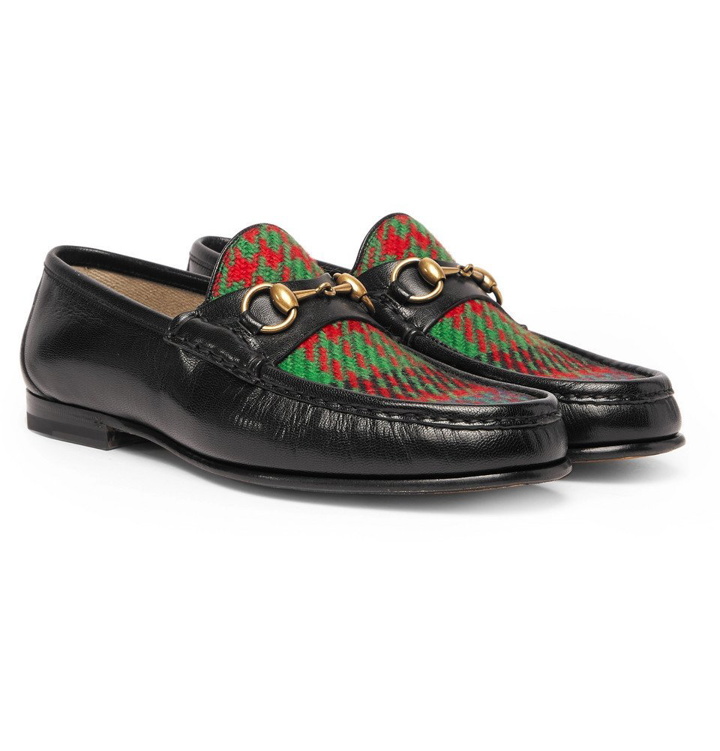 Photo: Gucci - Roos Horsebit Embroidered Leather and Checked Tweed Loafers - Men - Black