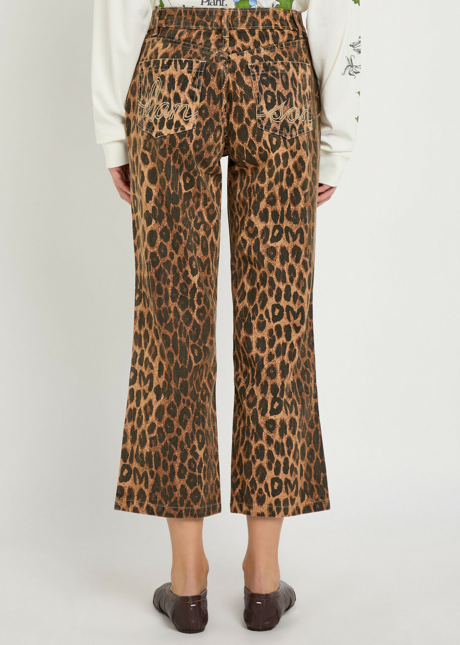 Damson Madder Kenny Leopard-print Bootcut Cropped Jeans