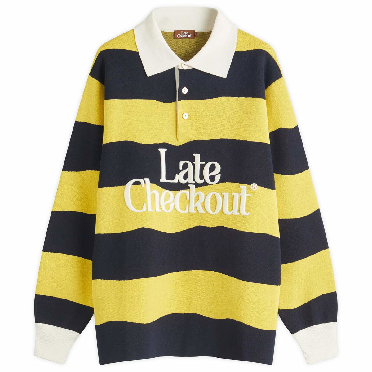 Late Checkout Men's Striped Rugby Polo in Yellow/Navy