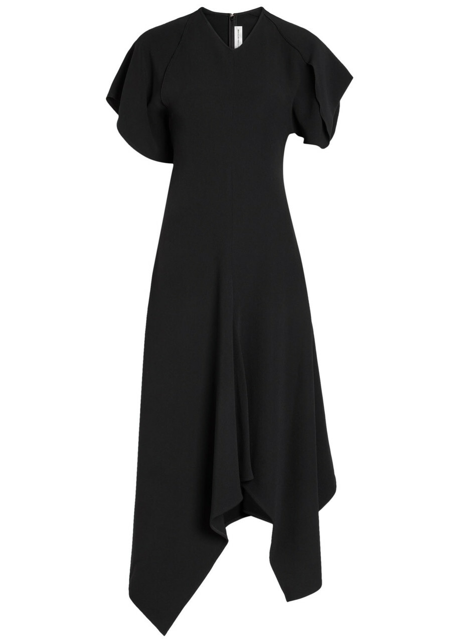 Victoria Beckham Asymmetric Crepe Midi Dress Black
