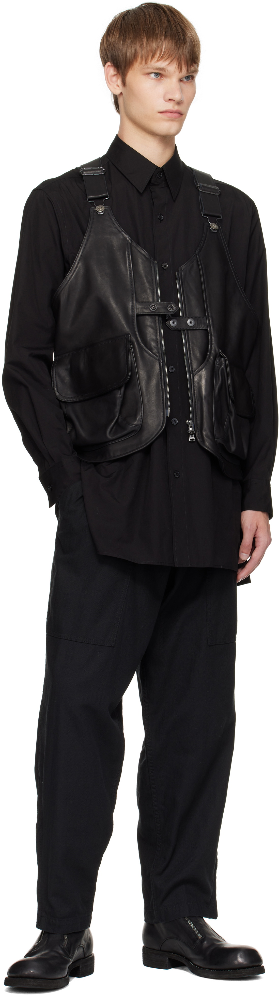 YOHJI YAMAMOTO Black BS Herringbone Hem Zip Painter Trousers