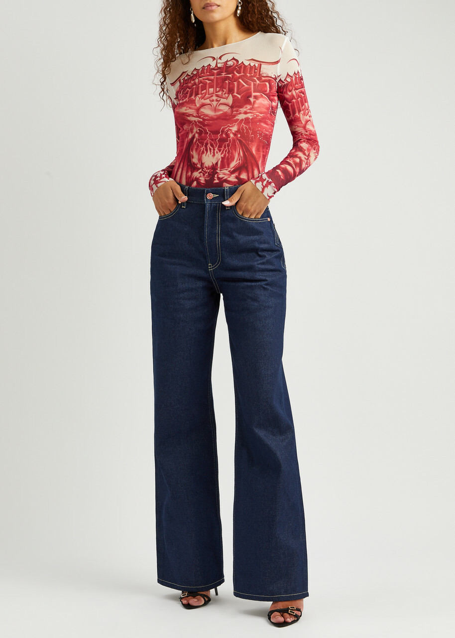 Jean Paul Gaultier Diablo Printed Tulle top White And Red