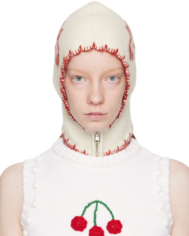 Shrimps Brixton Balaclava in Cream and Cherries SHRIMPS / BRIXTON KNITTED BALACLAVA / CREAM / CHERRIES | THE  main image 2