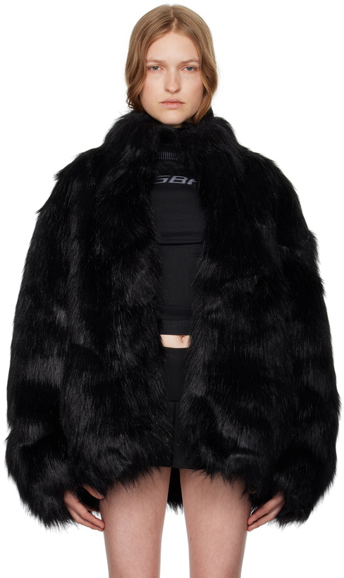 Photo: MISBHV Black Funnel Neck Faux-Fur Jacket