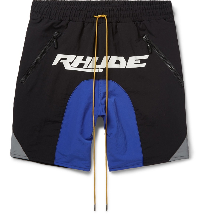 Photo: Rhude - Color-Block Logo-Print Shell Shorts - Black