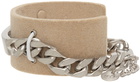 MM6 Maison Margiela Beige & Silver Flocked ID Tag Cuff Bracelet