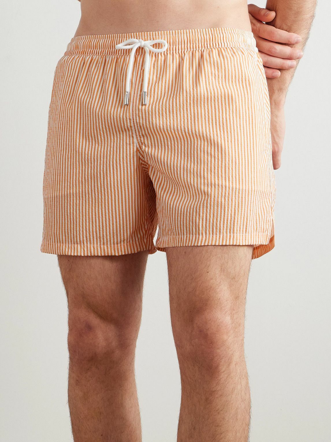 Thom Sweeney - Straight-Leg Mid-Length Striped Swim Shorts - Orange