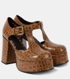 Etro Croc-effect leather Mary Jane pumps