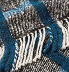 Mr P. - Fringed Checked Textured-Knit Scarf - Men - Blue